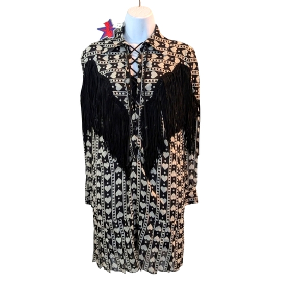 Anna Sui x INC Western Fringe Black and White Heart Dress....Size Small - Picture 1 of 7
